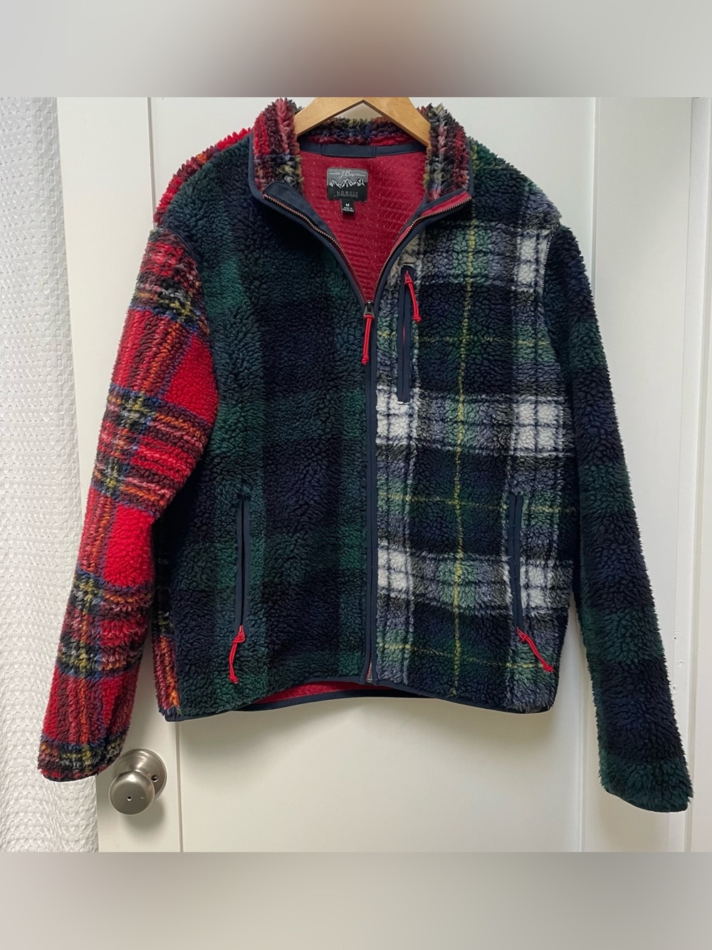 J. Crew Nordic Polartec Mixed Plaid Medium Sherpa Fleece Jacket Full Pile Zip Up